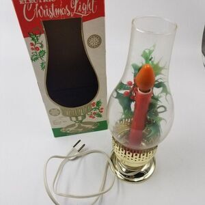 Vintage Electric Holiday Hurricane Lamp Christmas Red Candle Ivy